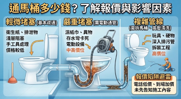 通馬桶費用怎麼算？價格影響因素、報價單與預算選擇完整指南