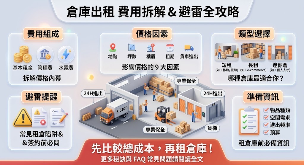 倉庫出租費用怎麼算？坪數、地點、租期、管理費與報價一次看懂