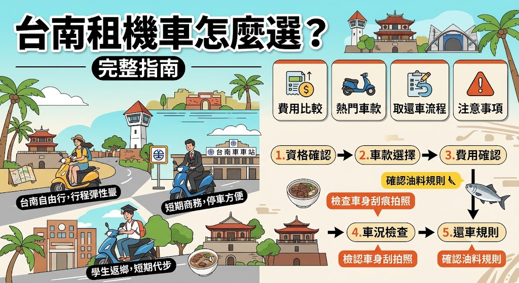 台南租機車怎麼選?費用、車款、取還車與注意事項完整指南