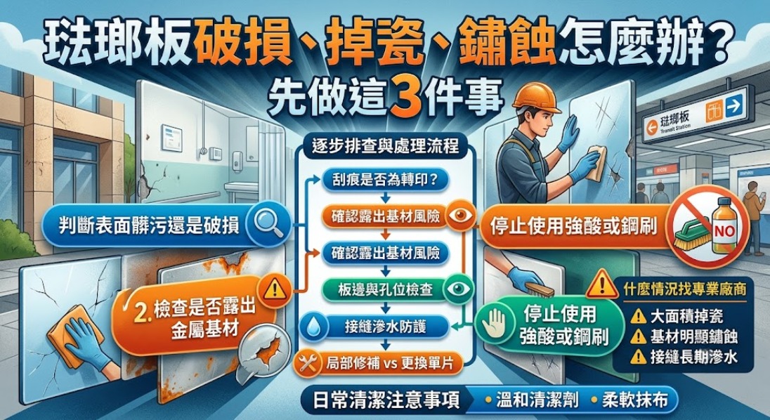 琺瑯板刮傷、掉瓷、鏽蝕怎麼辦？常見原因、排查流程與修復注意事項