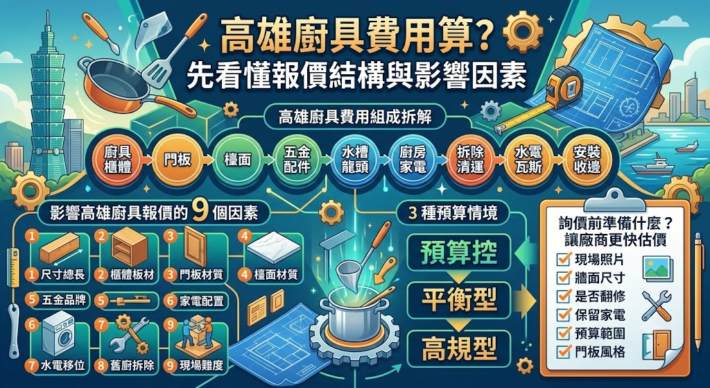 高雄廚具費用怎麼算？系統廚具、檯面、五金與安裝報價完整解析