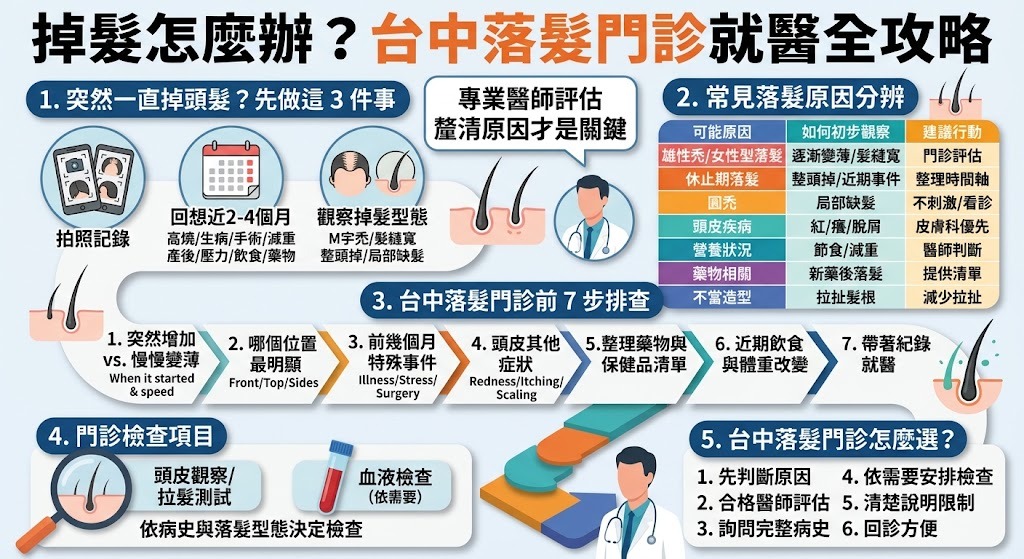 台中落髮門診怎麼選？掉髮原因、檢查流程、就醫警訊與看診準備一次看